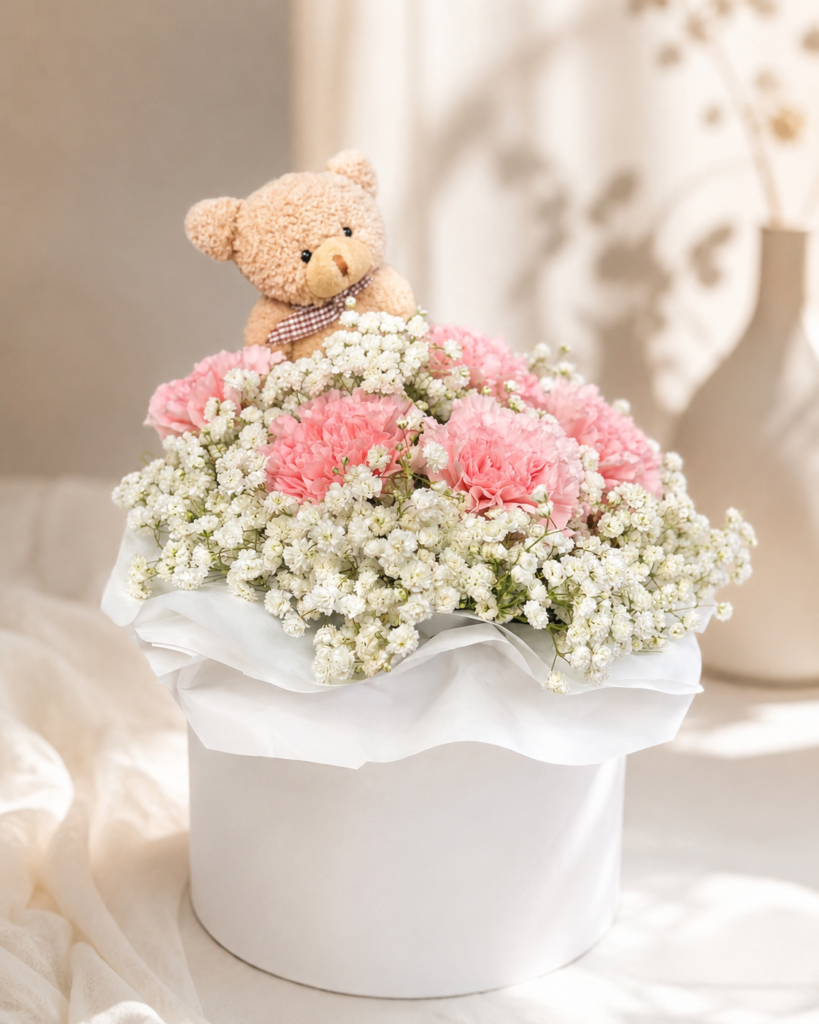 Flower Box z misiem – Kwiaciarnia Bratek